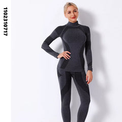Women Winter Thermal Underwear For Sports Ski Fitness Quick Dry Thermo Turtleneck FemaleKnitted Long Johns Set Clothes SK003