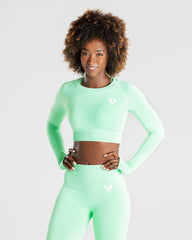 Power Seamless Long Sleeve Crop Top | Green Ash