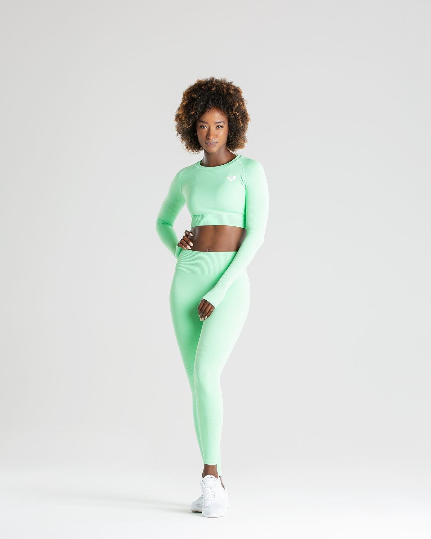 Power Seamless Long Sleeve Crop Top | Green Ash