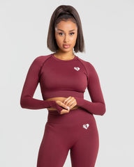 Power Seamless Long Sleeve Crop Top | Burgundy