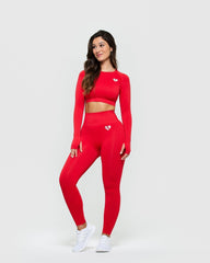 Power Seamless Long Sleeve Crop Top | Red