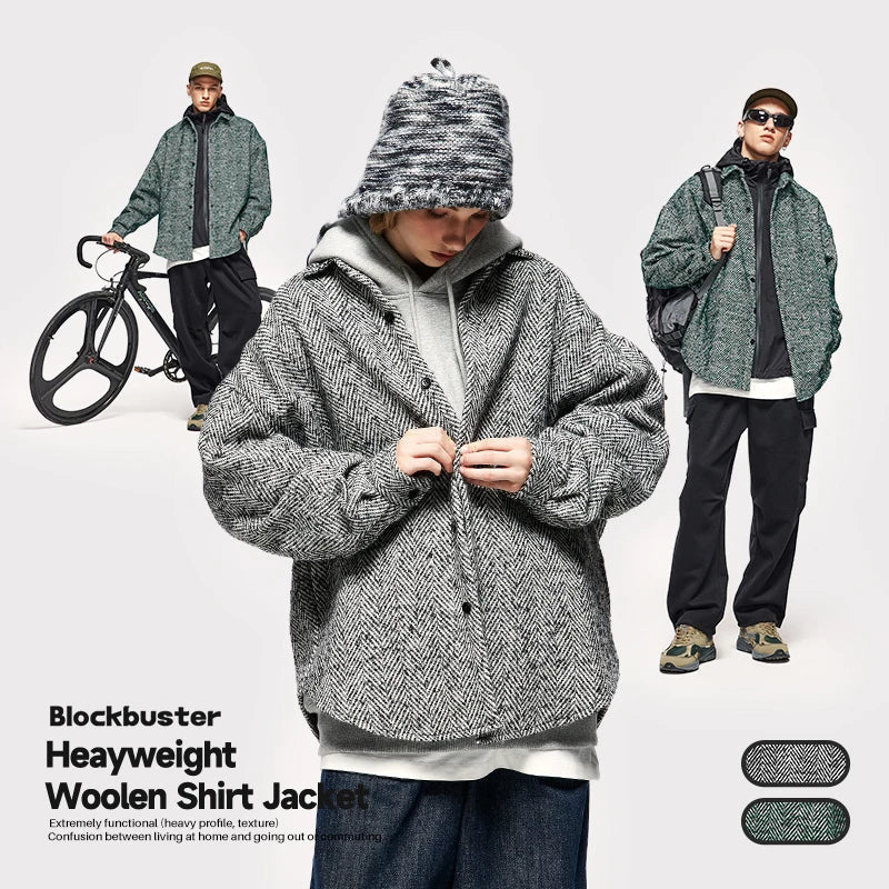 INFLATION Korean Style Heavyweight Oversized Shirt Jackets Unisex 2023 Autumn Thick Buttons Up Jacket Mens Outerweat